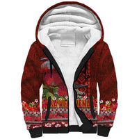 Hawaii KaUla Wena Iiwi Sherpa Hoodie With Tropical Plants and 'Ohi'a lehua Kakau Art Tattoo LT03 Unisex Red - Polynesian Pride