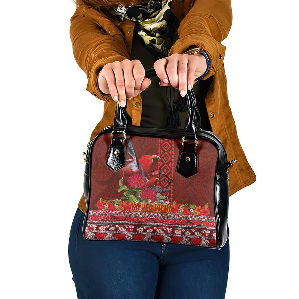 Hawaii KaUla Wena Iiwi Shoulder Handbag With Tropical Plants and 'Ohi'a lehua Kakau Art Tattoo LT03 One Size Red - Polynesian Pride