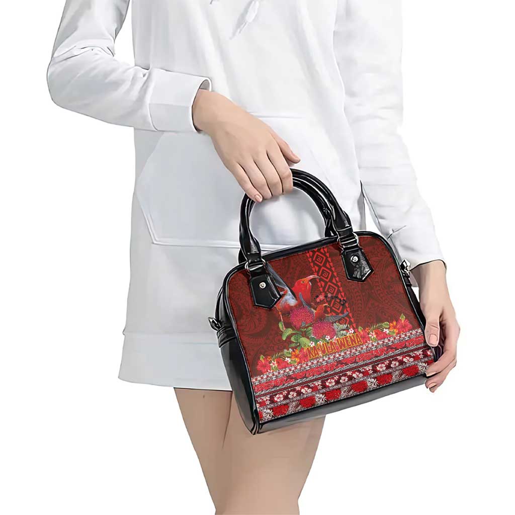 Hawaii KaUla Wena Iiwi Shoulder Handbag With Tropical Plants and 'Ohi'a lehua Kakau Art Tattoo LT03 - Polynesian Pride
