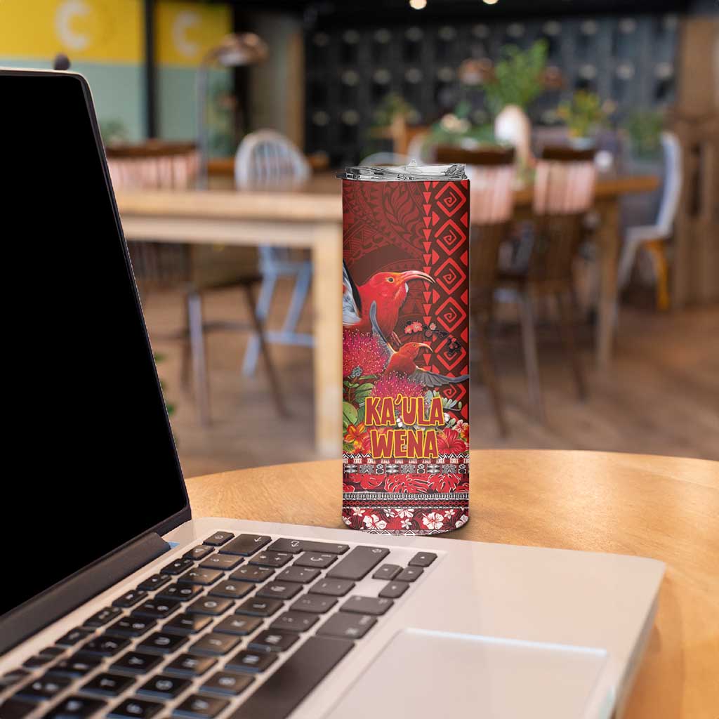 Hawaii KaUla Wena Iiwi Skinny Tumbler With Tropical Plants and 'Ohi'a lehua Kakau Art Tattoo LT03 - Polynesian Pride