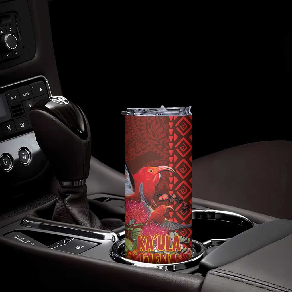 Hawaii KaUla Wena Iiwi Skinny Tumbler With Tropical Plants and 'Ohi'a lehua Kakau Art Tattoo LT03 - Polynesian Pride