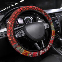 Hawaii KaUla Wena Iiwi Steering Wheel Cover With Tropical Plants and 'Ohi'a lehua Kakau Art Tattoo LT03 Universal Fit Red - Polynesian Pride