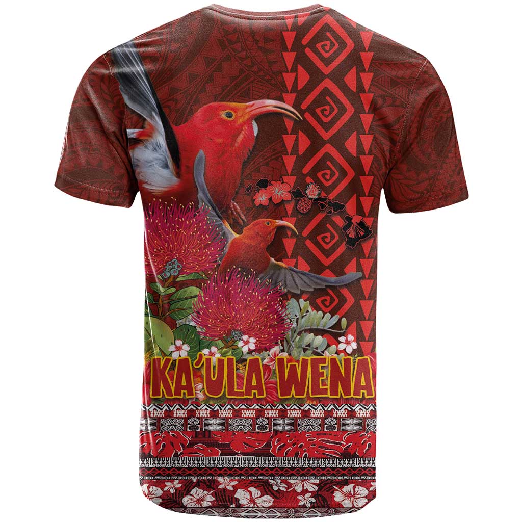 Hawaii KaUla Wena Iiwi T Shirt With Tropical Plants and 'Ohi'a lehua Kakau Art Tattoo LT03 - Polynesian Pride