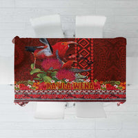 Hawaii KaUla Wena Iiwi Tablecloth With Tropical Plants and 'Ohi'a lehua Kakau Art Tattoo LT03 Red - Polynesian Pride