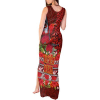 Hawaii KaUla Wena Iiwi Tank Maxi Dress With Tropical Plants and 'Ohi'a lehua Kakau Art Tattoo LT03 - Polynesian Pride