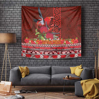 Hawaii KaUla Wena Iiwi Tapestry With Tropical Plants and 'Ohi'a lehua Kakau Art Tattoo LT03 Red - Polynesian Pride