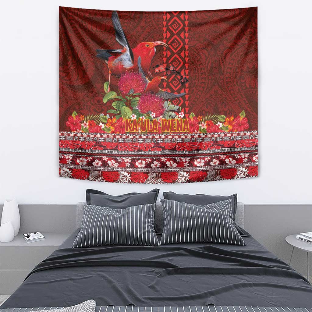 Hawaii KaUla Wena Iiwi Tapestry With Tropical Plants and 'Ohi'a lehua Kakau Art Tattoo LT03 - Polynesian Pride