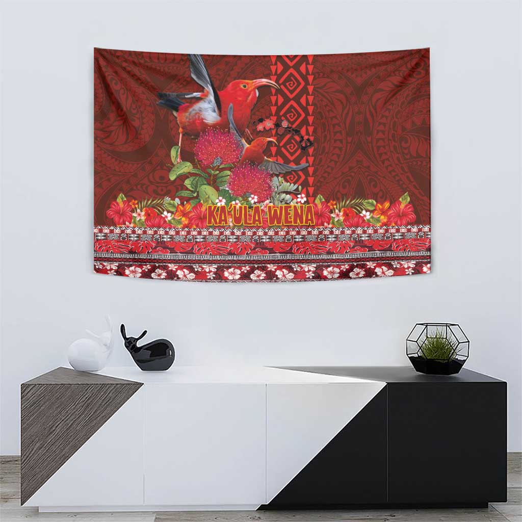 Hawaii KaUla Wena Iiwi Tapestry With Tropical Plants and 'Ohi'a lehua Kakau Art Tattoo LT03 - Polynesian Pride