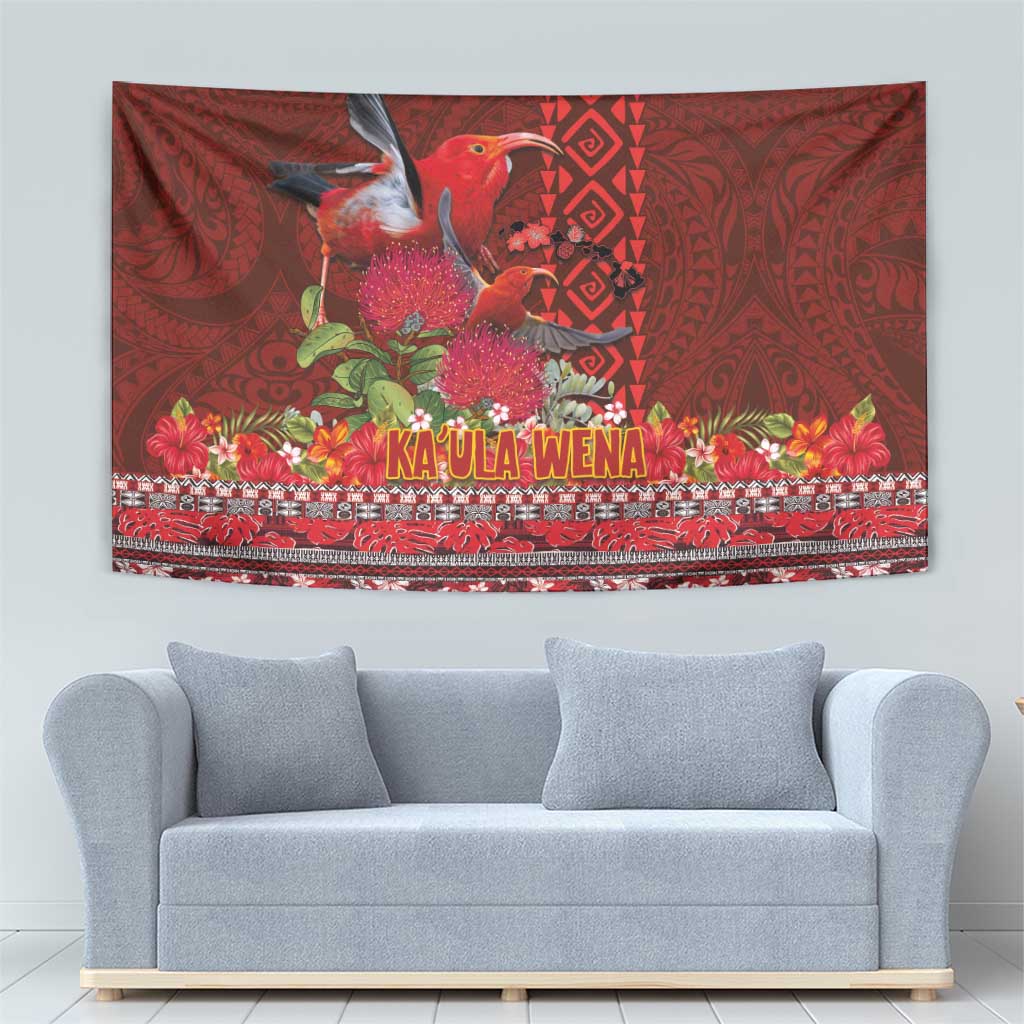 Hawaii KaUla Wena Iiwi Tapestry With Tropical Plants and 'Ohi'a lehua Kakau Art Tattoo LT03 - Polynesian Pride