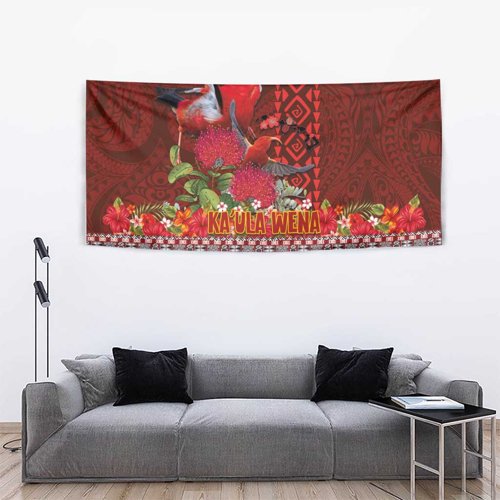 Hawaii KaUla Wena Iiwi Tapestry With Tropical Plants and 'Ohi'a lehua Kakau Art Tattoo LT03 - Polynesian Pride
