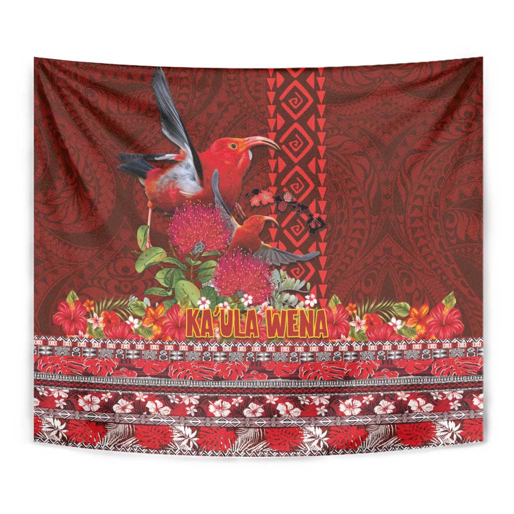 Hawaii KaUla Wena Iiwi Tapestry With Tropical Plants and 'Ohi'a lehua Kakau Art Tattoo LT03 - Polynesian Pride