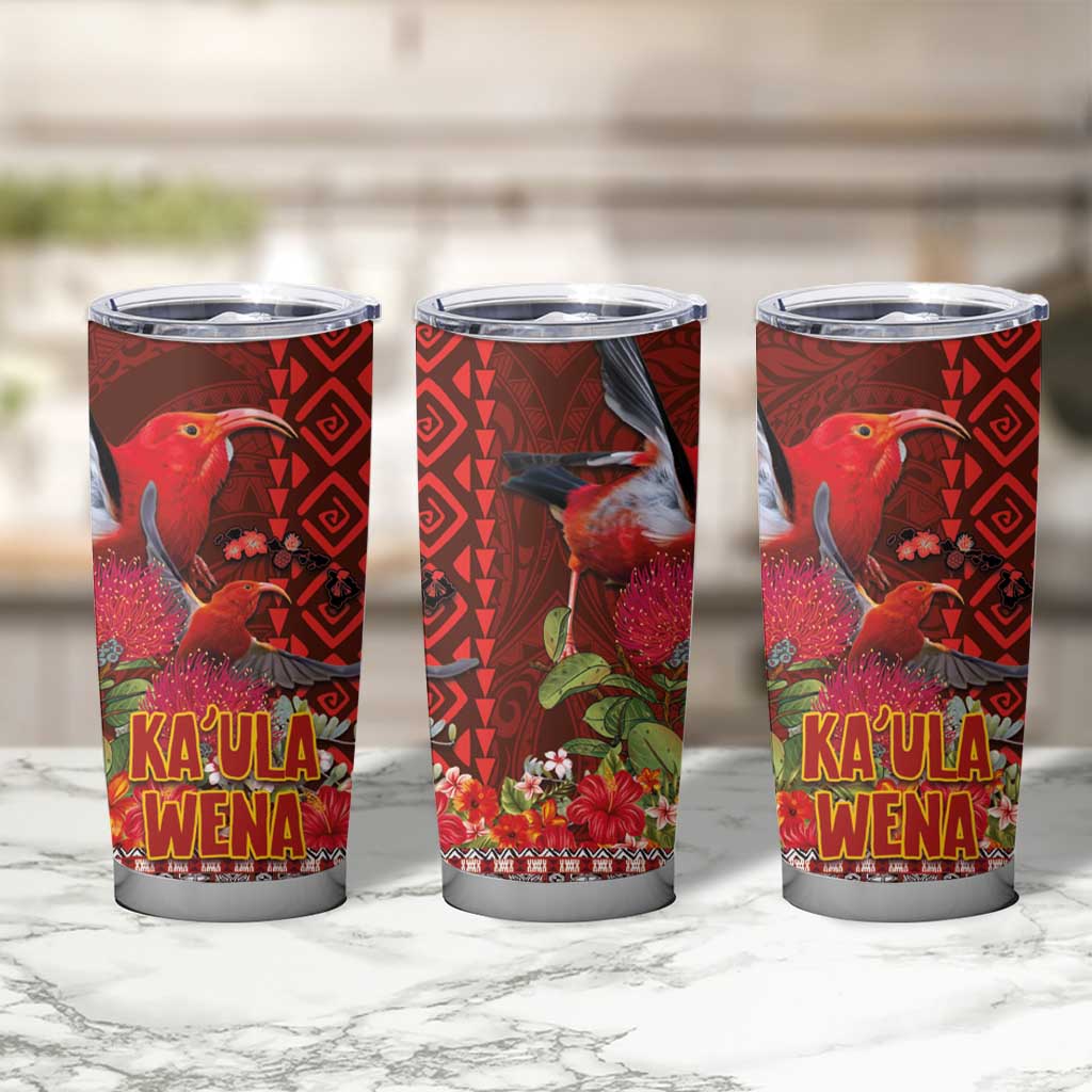 Hawaii KaUla Wena Iiwi Tumbler Cup With Tropical Plants and 'Ohi'a lehua Kakau Art Tattoo LT03 - Polynesian Pride