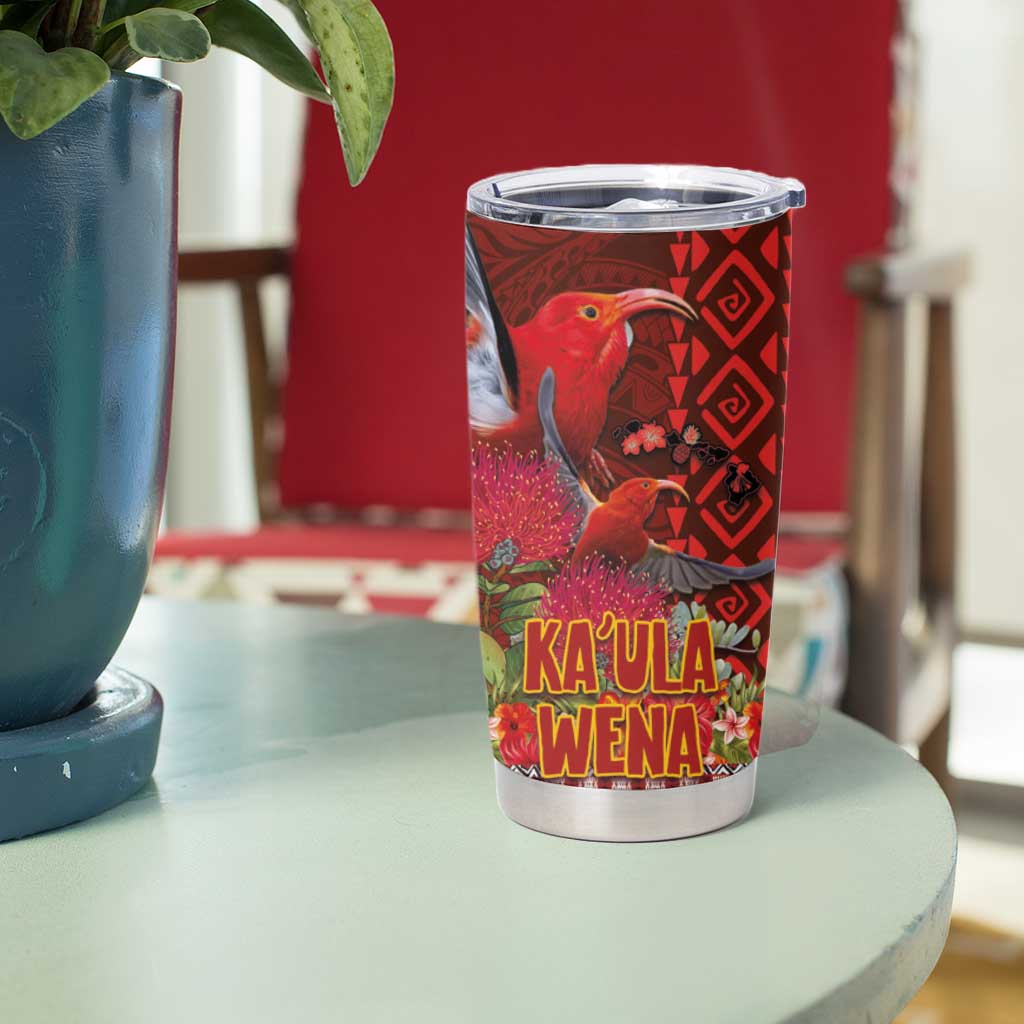 Hawaii KaUla Wena Iiwi Tumbler Cup With Tropical Plants and 'Ohi'a lehua Kakau Art Tattoo LT03 - Polynesian Pride