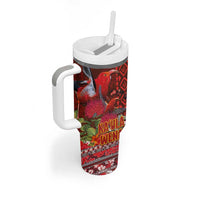 Hawaii KaUla Wena Iiwi Tumbler With Handle With Tropical Plants and 'Ohi'a lehua Kakau Art Tattoo LT03 - Polynesian Pride