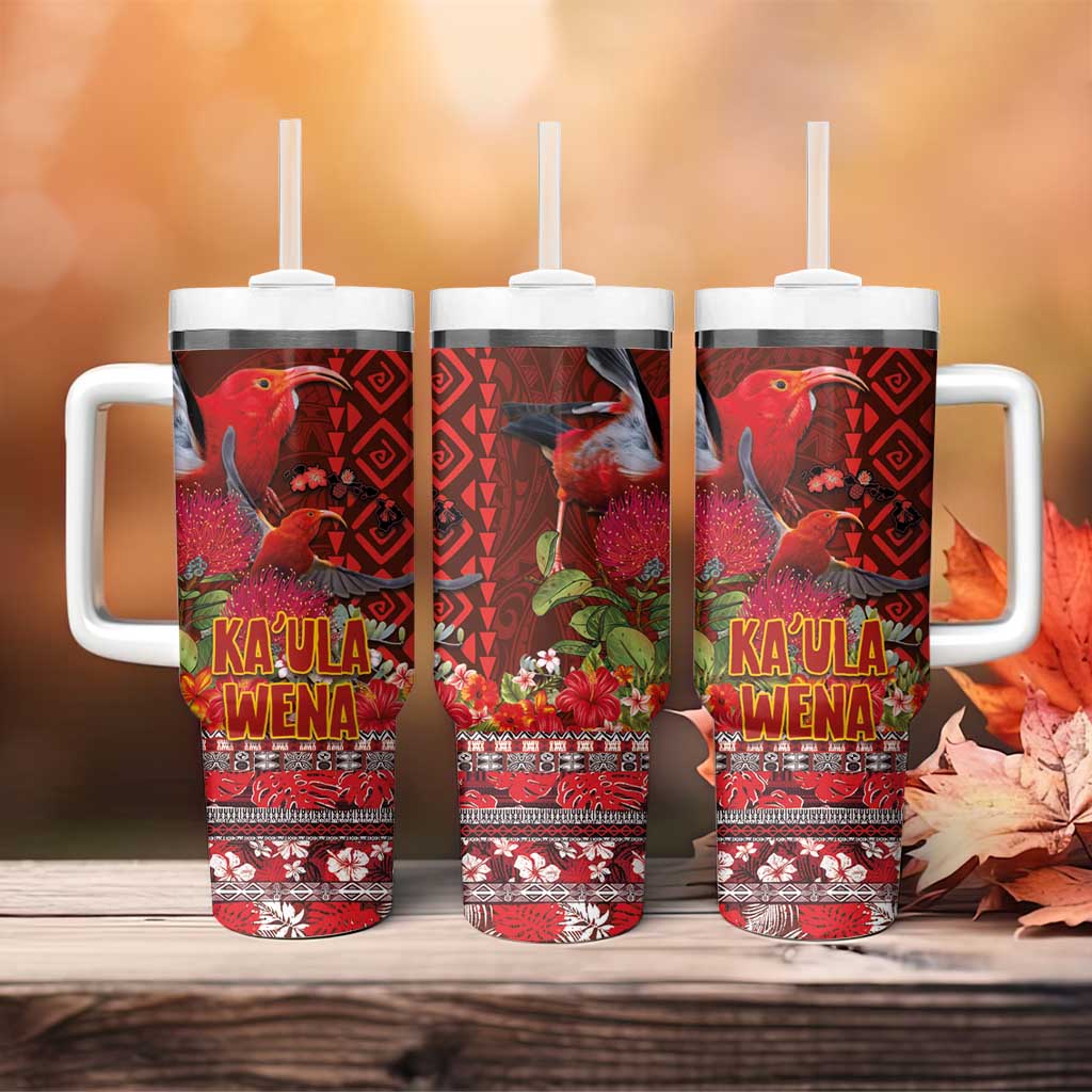 Hawaii KaUla Wena Iiwi Tumbler With Handle With Tropical Plants and 'Ohi'a lehua Kakau Art Tattoo LT03 - Polynesian Pride