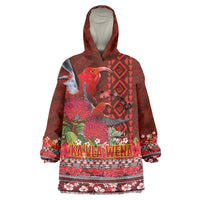 Hawaii KaUla Wena Iiwi Wearable Blanket Hoodie With Tropical Plants and 'Ohi'a lehua Kakau Art Tattoo LT03 One Size Red - Polynesian Pride