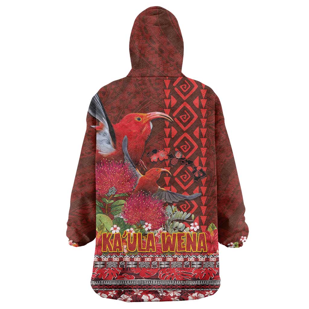 Hawaii KaUla Wena Iiwi Wearable Blanket Hoodie With Tropical Plants and 'Ohi'a lehua Kakau Art Tattoo LT03 - Polynesian Pride