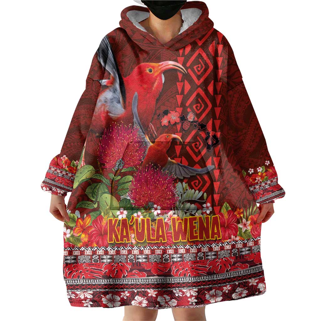 Hawaii KaUla Wena Iiwi Wearable Blanket Hoodie With Tropical Plants and 'Ohi'a lehua Kakau Art Tattoo LT03 - Polynesian Pride