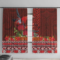 Hawaii KaUla Wena Iiwi Window Curtain With Tropical Plants and 'Ohi'a lehua Kakau Art Tattoo LT03 With Hooks Red - Polynesian Pride