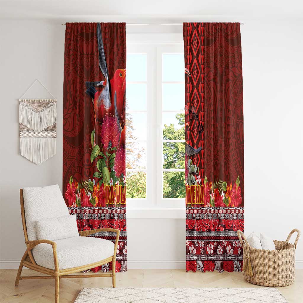 Hawaii KaUla Wena Iiwi Window Curtain With Tropical Plants and 'Ohi'a lehua Kakau Art Tattoo LT03 - Polynesian Pride