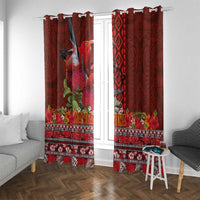 Hawaii KaUla Wena Iiwi Window Curtain With Tropical Plants and 'Ohi'a lehua Kakau Art Tattoo LT03 With Grommets Red - Polynesian Pride
