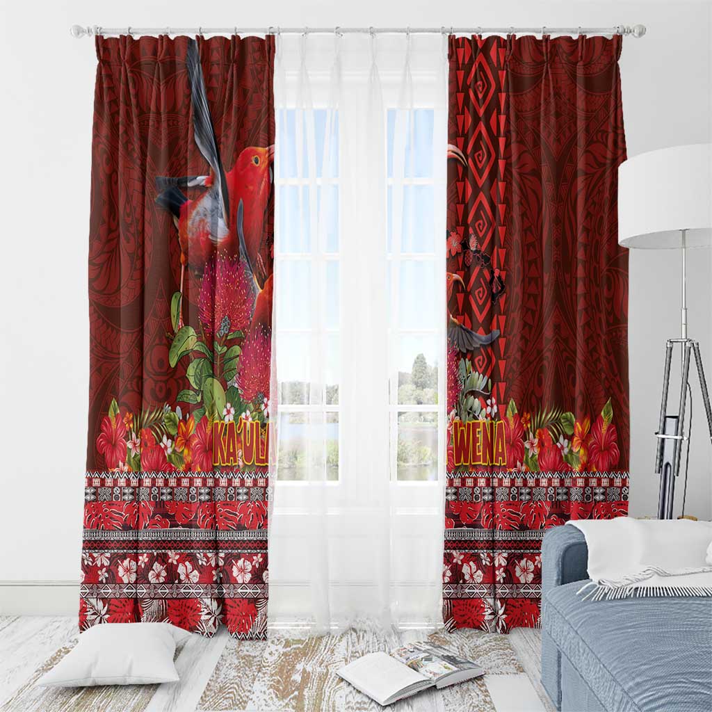 Hawaii KaUla Wena Iiwi Window Curtain With Tropical Plants and 'Ohi'a lehua Kakau Art Tattoo LT03 - Polynesian Pride