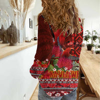 Hawaii KaUla Wena Iiwi Women Casual Shirt With Tropical Plants and 'Ohi'a lehua Kakau Art Tattoo LT03 - Polynesian Pride
