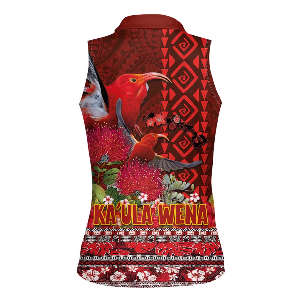 Hawaii KaUla Wena Iiwi Women Sleeveless Polo Shirt With Tropical Plants and 'Ohi'a lehua Kakau Art Tattoo LT03 - Polynesian Pride