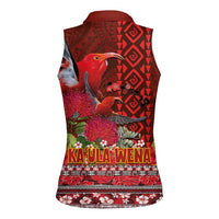 Hawaii KaUla Wena Iiwi Women Sleeveless Polo Shirt With Tropical Plants and 'Ohi'a lehua Kakau Art Tattoo LT03 - Polynesian Pride