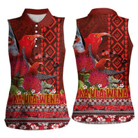 Hawaii KaUla Wena Iiwi Women Sleeveless Polo Shirt With Tropical Plants and 'Ohi'a lehua Kakau Art Tattoo LT03 - Polynesian Pride