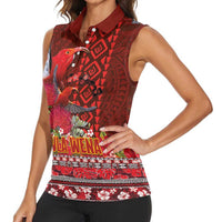 Hawaii KaUla Wena Iiwi Women Sleeveless Polo Shirt With Tropical Plants and 'Ohi'a lehua Kakau Art Tattoo LT03 - Polynesian Pride