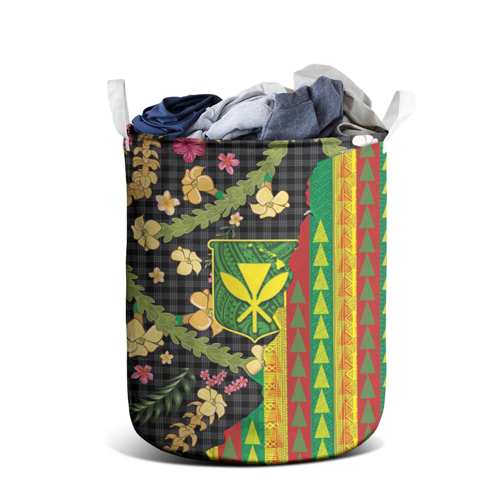 Hawaiian Tropical Plants Lei Laundry Basket Kanaka Maoli Tribal with Palaka Motifs LT03 - Polynesian Pride