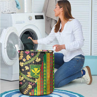 Hawaiian Tropical Plants Lei Laundry Basket Kanaka Maoli Tribal with Palaka Motifs LT03 - Polynesian Pride