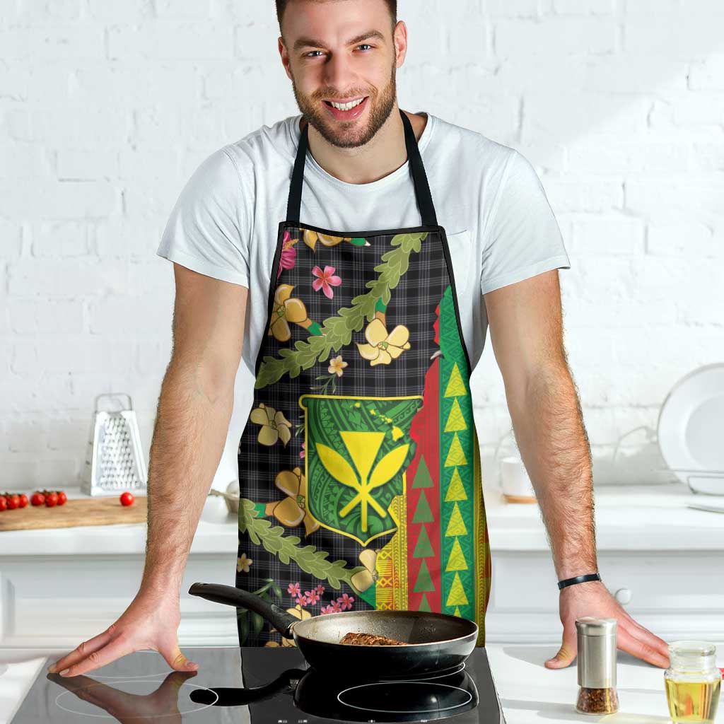 Hawaiian Tropical Plants Lei Apron Kanaka Maoli Tribal with Palaka Motifs - Polynesian Pride