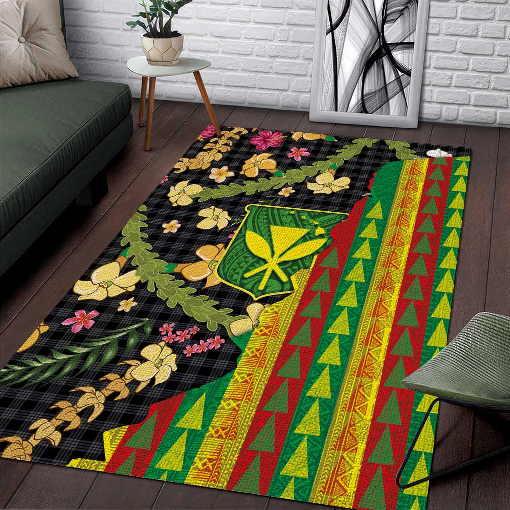 Hawaiian Tropical Plants Lei Area Rug Kanaka Maoli Tribal with Palaka Motifs LT03 Multicolor - Polynesian Pride