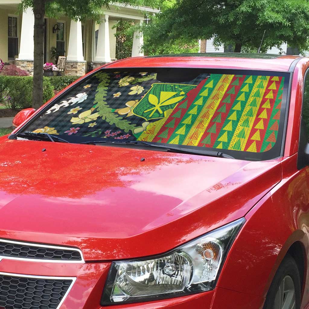 Hawaiian Tropical Plants Lei Auto Sun Shade Kanaka Maoli Tribal with Palaka Motifs LT03 - Polynesian Pride