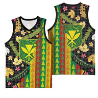 Hawaiian Tropical Plants Lei Basketball Jersey Kanaka Maoli Tribal with Palaka Motifs LT03 - Polynesian Pride