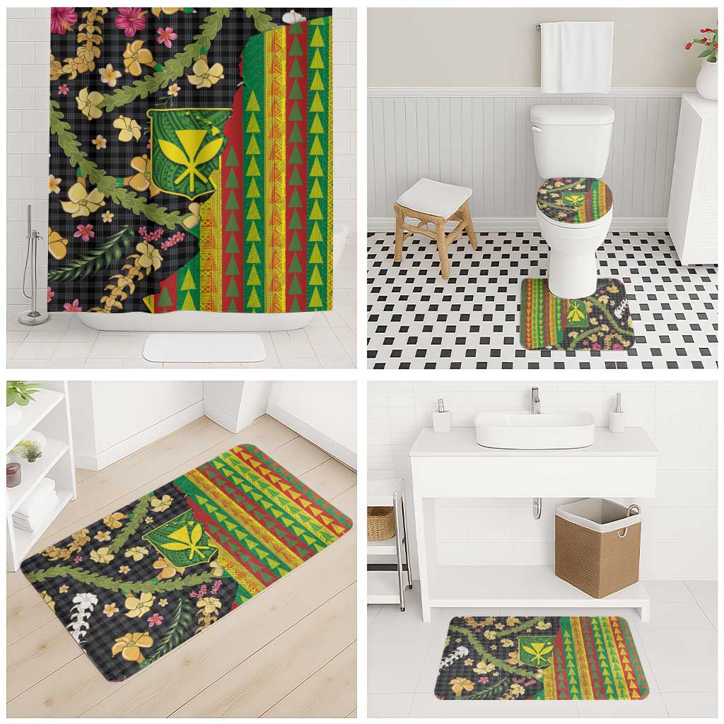 Hawaiian Tropical Plants Lei Bathroom Set Kanaka Maoli Tribal with Palaka Motifs LT03 - Polynesian Pride