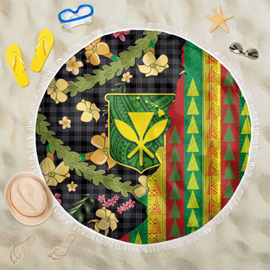 Hawaiian Tropical Plants Lei Beach Blanket Kanaka Maoli Tribal with Palaka Motifs LT03 One Size 150cm Multicolor - Polynesian Pride