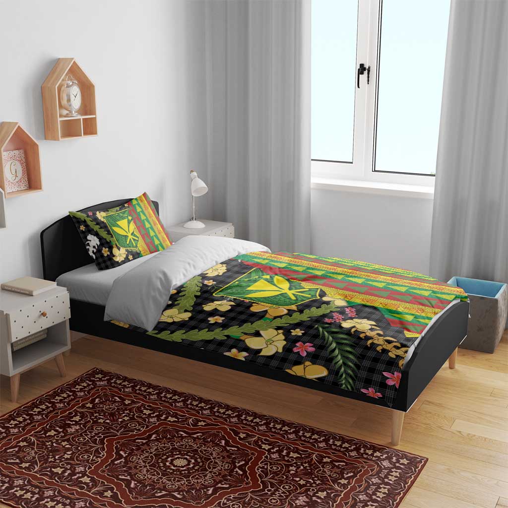 Hawaiian Tropical Plants Lei Bedding Set Kanaka Maoli Tribal with Palaka Motifs - Polynesian Pride