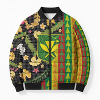 Hawaiian Tropical Plants Lei Bomber Puffer Jacket Kanaka Maoli Tribal with Palaka Motifs LT03 Unisex Multicolor - Polynesian Pride