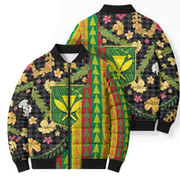 Hawaiian Tropical Plants Lei Bomber Puffer Jacket Kanaka Maoli Tribal with Palaka Motifs LT03 - Polynesian Pride