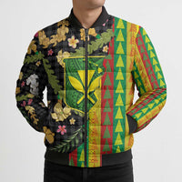Hawaiian Tropical Plants Lei Bomber Puffer Jacket Kanaka Maoli Tribal with Palaka Motifs LT03 - Polynesian Pride