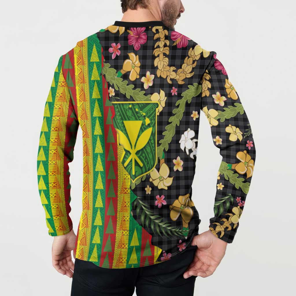 Hawaiian Tropical Plants Lei Button Sweatshirt Kanaka Maoli Tribal with Palaka Motifs - Polynesian Pride