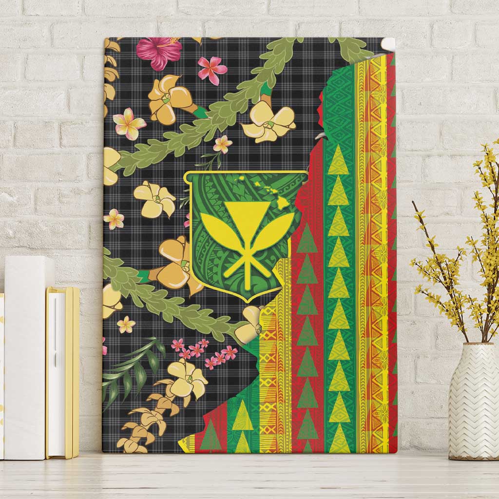 Hawaiian Tropical Plants Lei Canvas Wall Art Kanaka Maoli Tribal with Palaka Motifs LT03 Without Frame Multicolor - Polynesian Pride