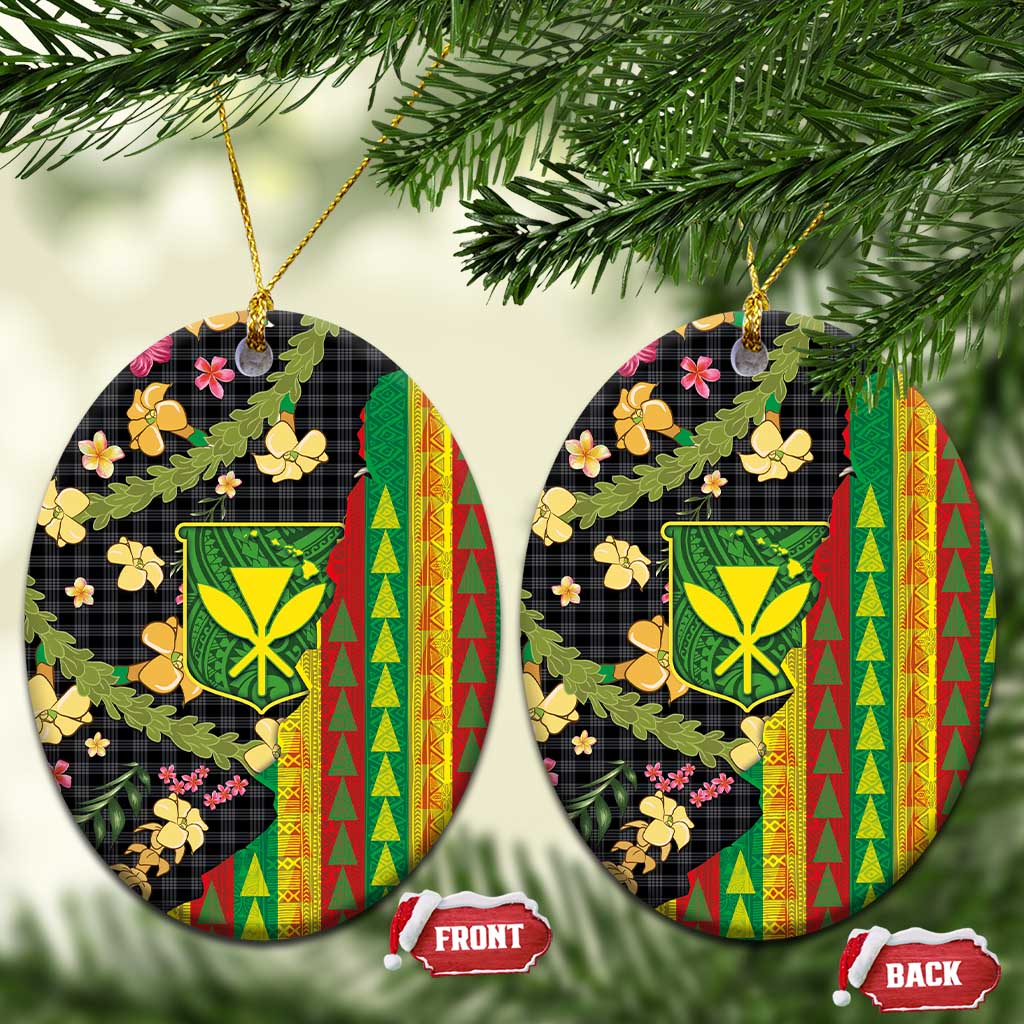 Hawaiian Tropical Plants Lei Ceramic Ornament Kanaka Maoli Tribal with Palaka Motifs LT03 Oval Multicolor - Polynesian Pride