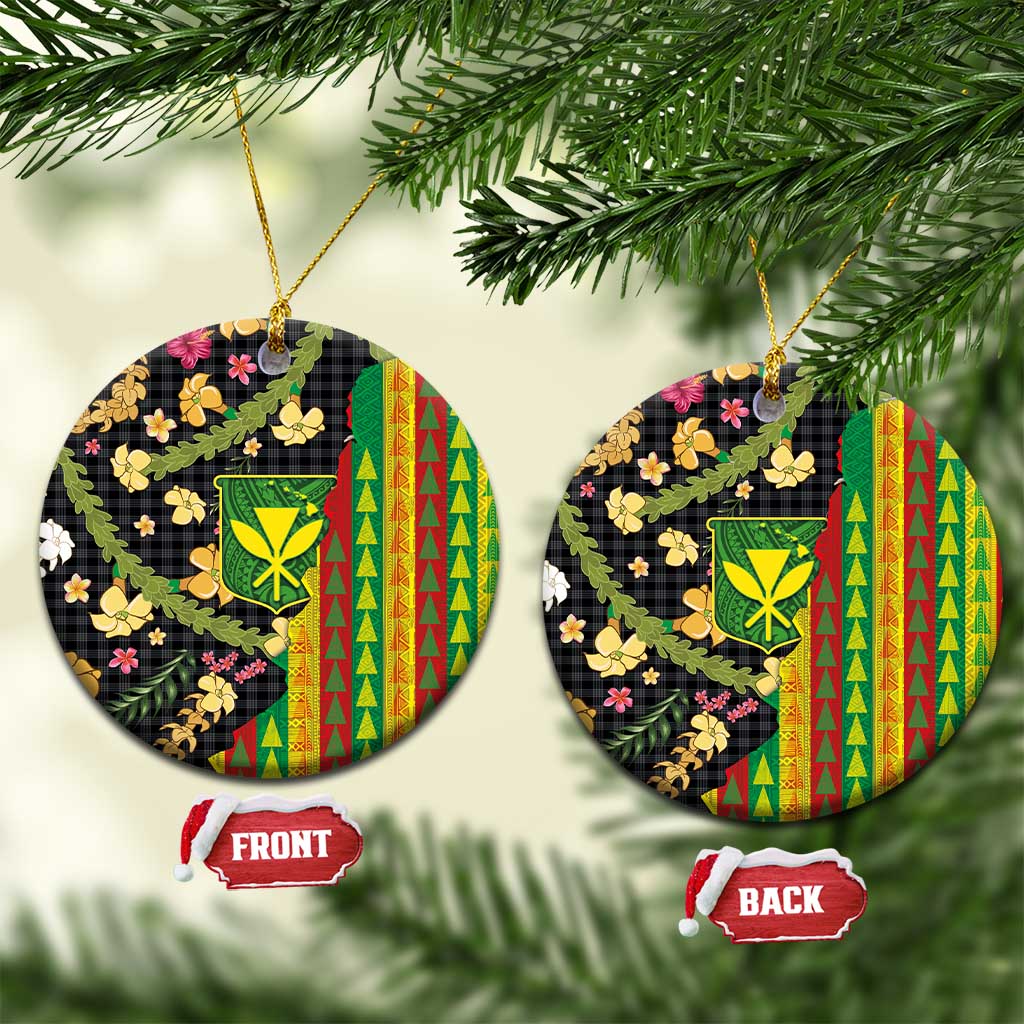 Hawaiian Tropical Plants Lei Ceramic Ornament Kanaka Maoli Tribal with Palaka Motifs LT03 Circle Multicolor - Polynesian Pride