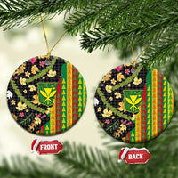 Hawaiian Tropical Plants Lei Ceramic Ornament Kanaka Maoli Tribal with Palaka Motifs LT03 Circle Multicolor - Polynesian Pride