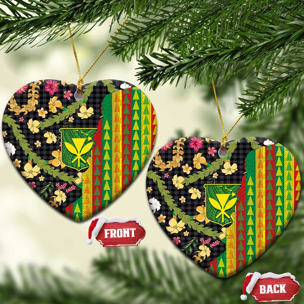 Hawaiian Tropical Plants Lei Ceramic Ornament Kanaka Maoli Tribal with Palaka Motifs LT03 Heart Multicolor - Polynesian Pride