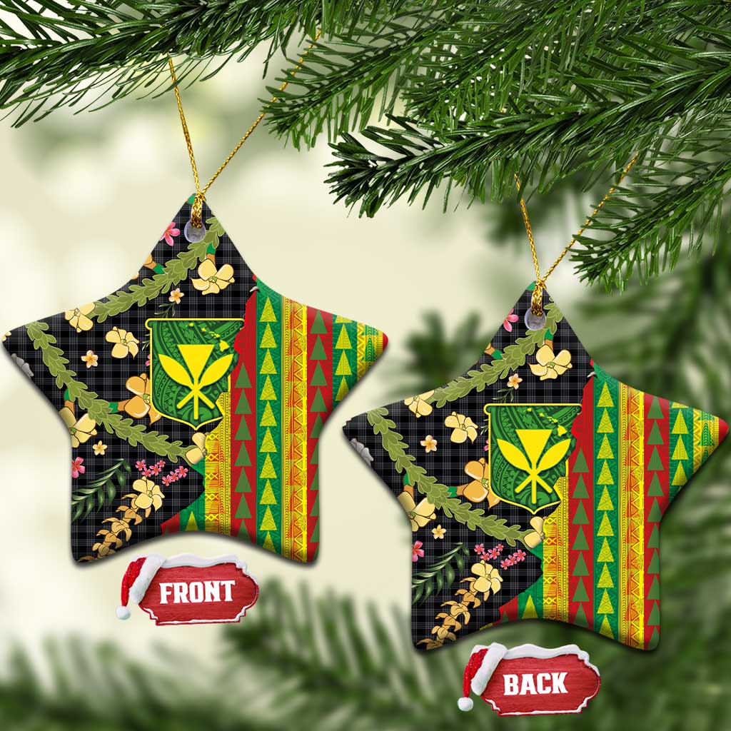 Hawaiian Tropical Plants Lei Ceramic Ornament Kanaka Maoli Tribal with Palaka Motifs LT03 Star Multicolor - Polynesian Pride